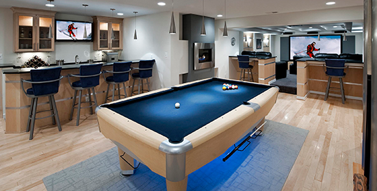 finished basement recreation area billiard room