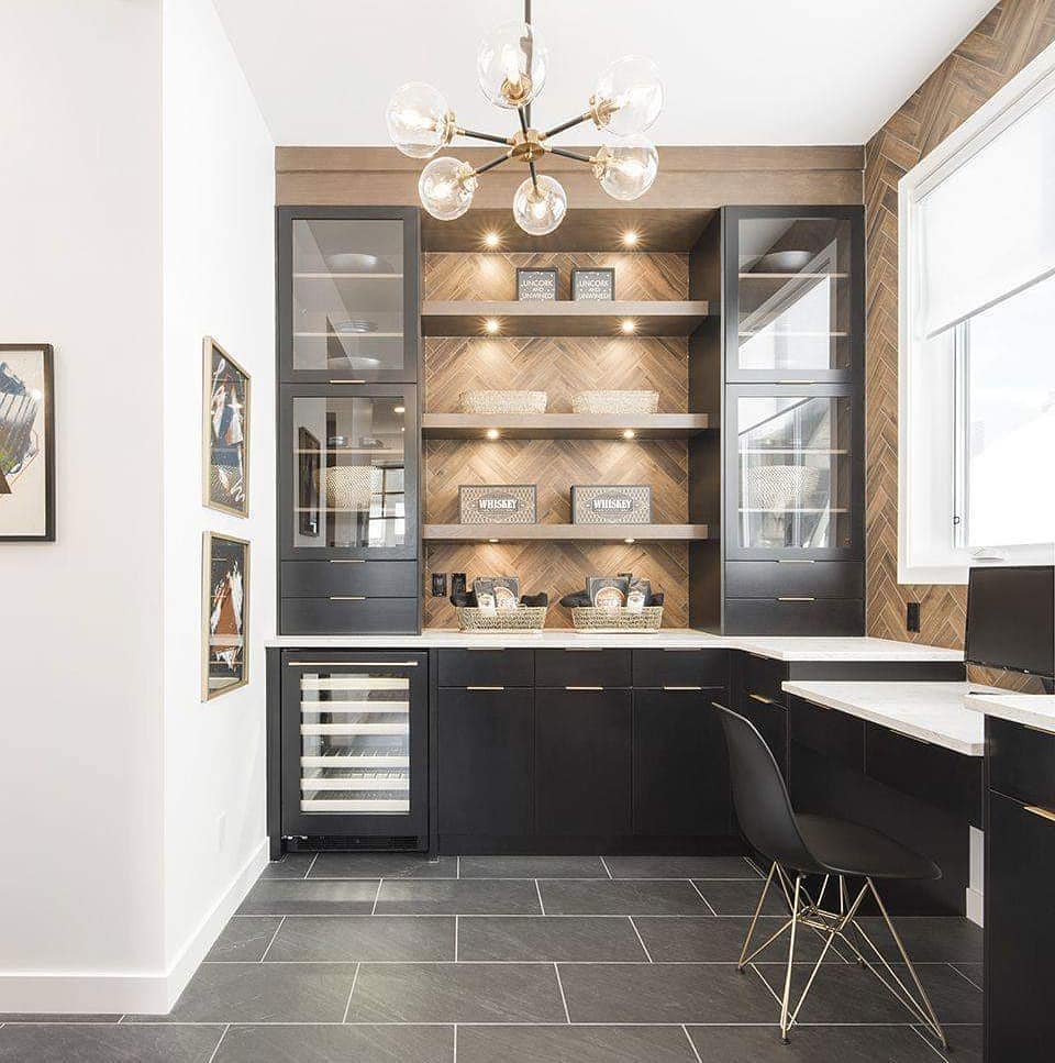 basement office with bar