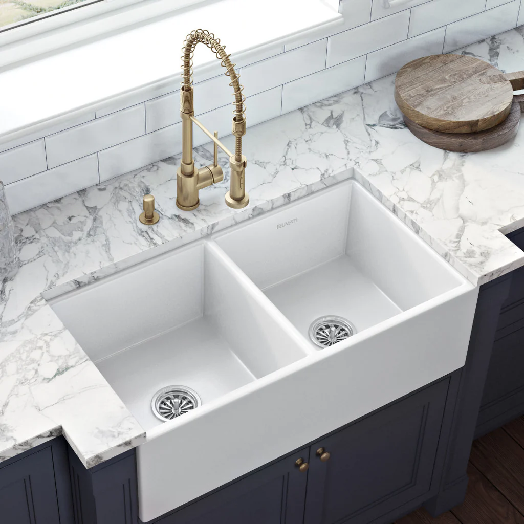 white double farm sink