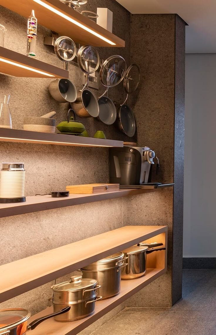 floating shelf lighting