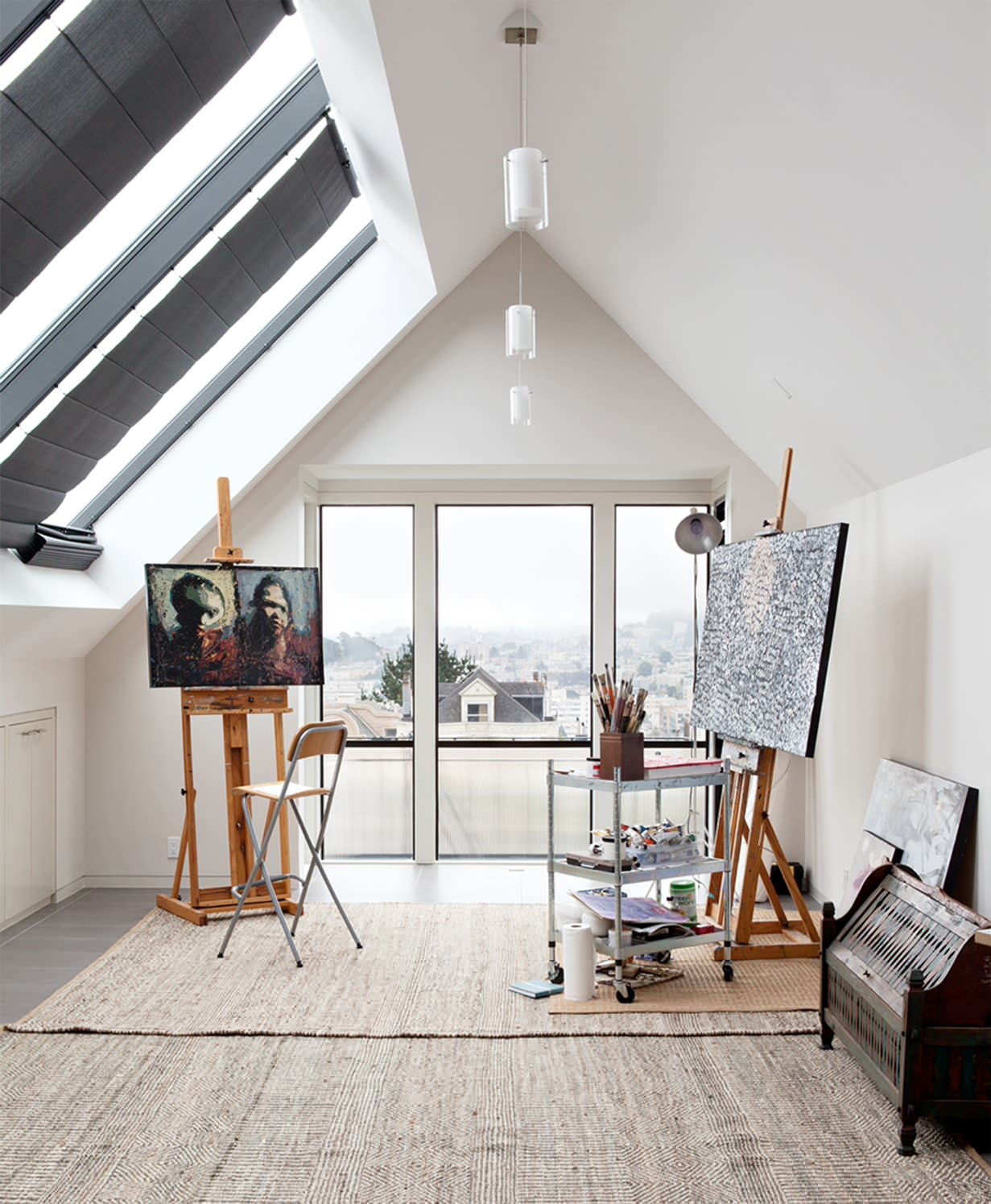 art studio with skylights and full light