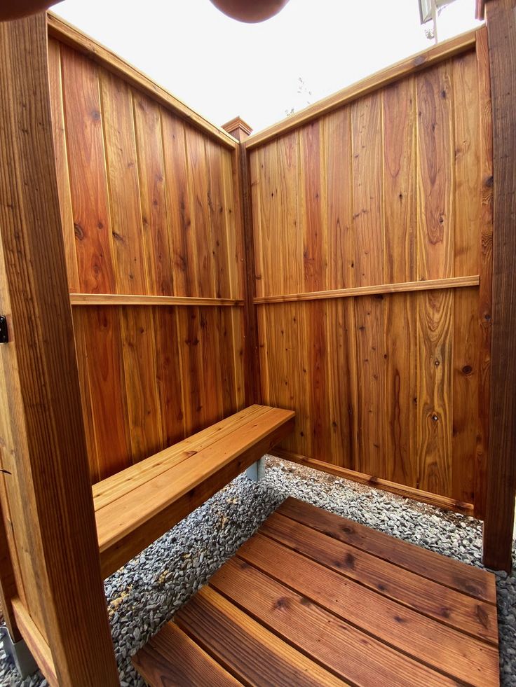 built-in bench and seating in outdoor shower