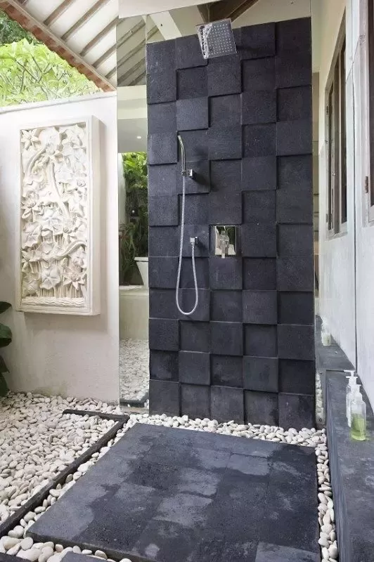 outdoor shower natural stone flooring