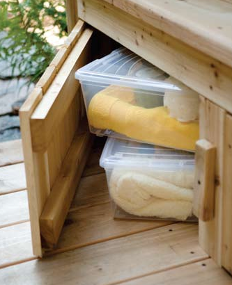 built-in outdoor shower storage