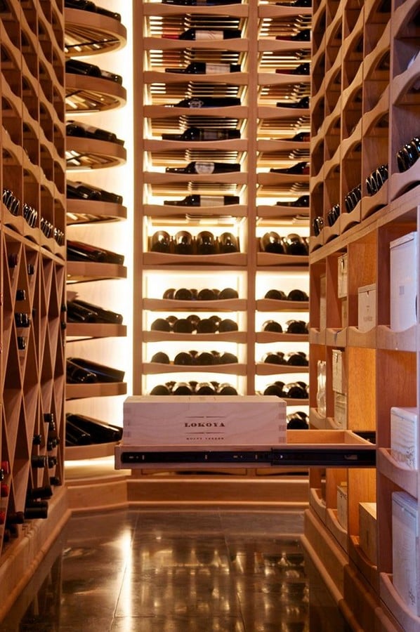 basement wine cellar with custom LED lighting